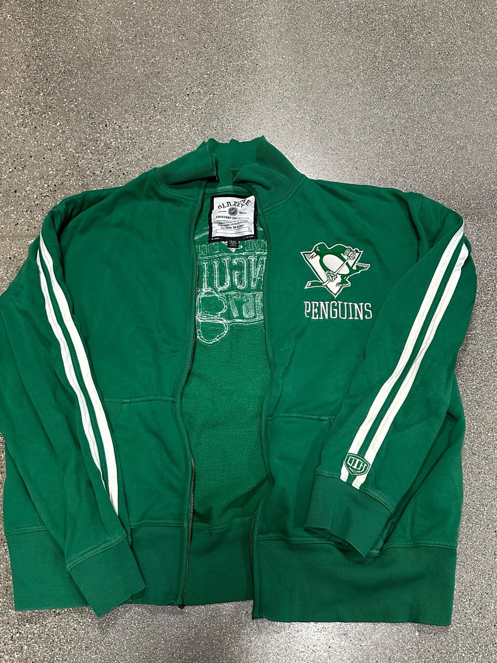Green Penguins Bomber Track Jacket with White Stripes